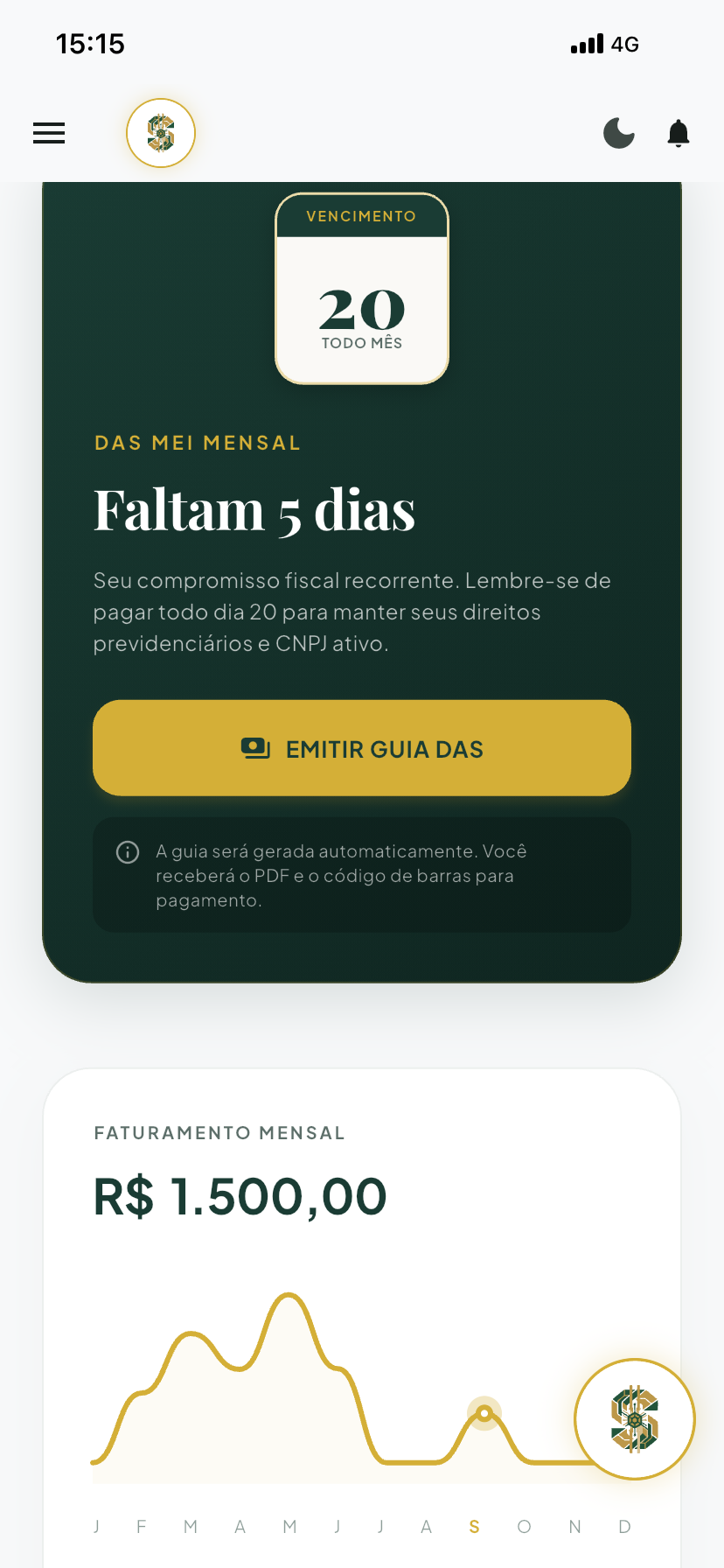 Tela do app SaidHub mostrando a emissão da guia DAS mensal